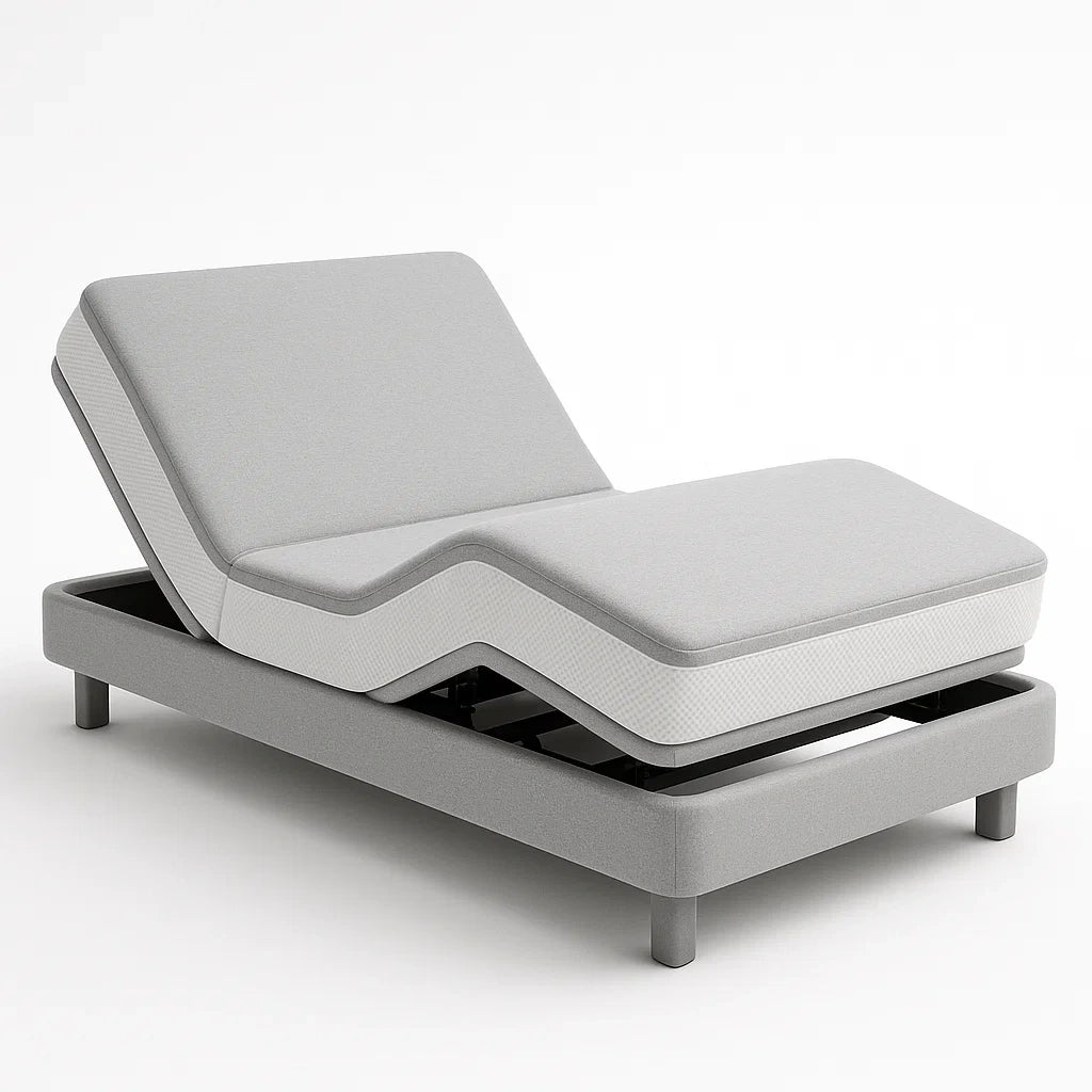 Lit réglable électrique tissu gris avec matelas en mousse de polyuréthane - 2026