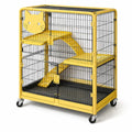 Cage à chat en métal jaune avec plateformes et roulettes - 2026