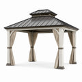 Pavillon en métal avec toit en aluminium et rideaux en polyester beige 400x300 cm - 2026