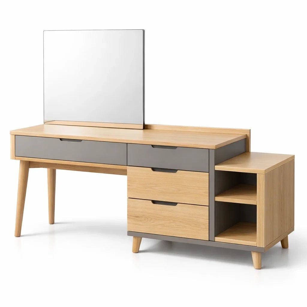 Coiffeuse en bois avec tiroirs gris et miroir - 2026