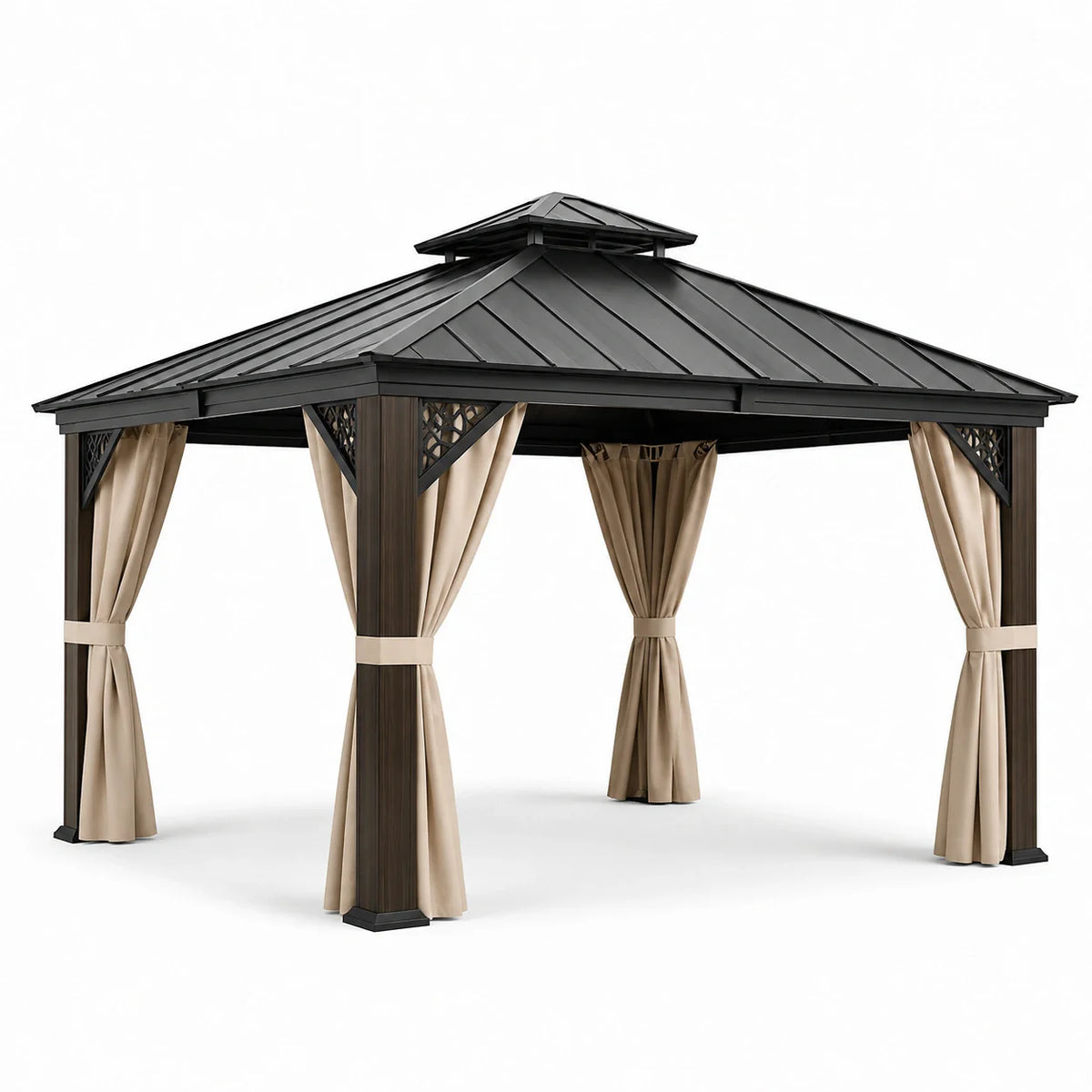Pavillon de jardin en aluminium avec toit en acier 3x3m beige/noir - 2026