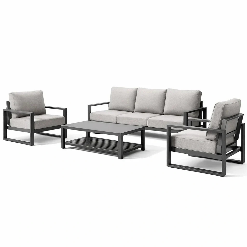Ensemble de canapé extérieur en aluminium avec coussins en polyester gris - 2026