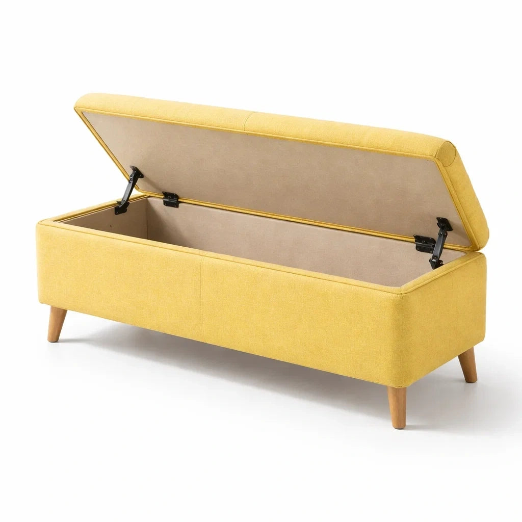 Banc de rangement en tissu polyester avec pieds en bois - 2026