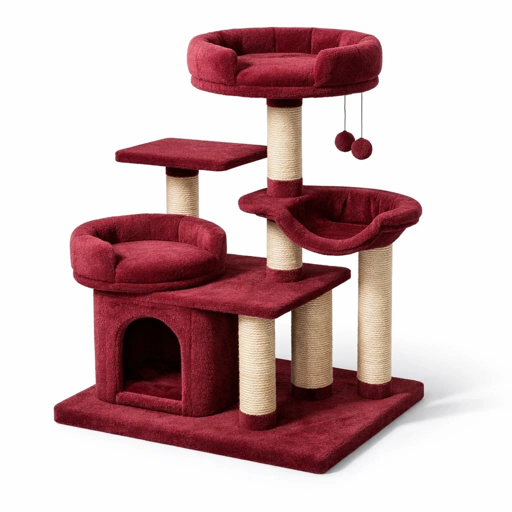 Arbre à chat en tissu et sisal bordeaux 60x40x120 cm - 2026