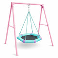Balançoire pour enfant en métal rose avec siège filet hexagonal bleu - 2026