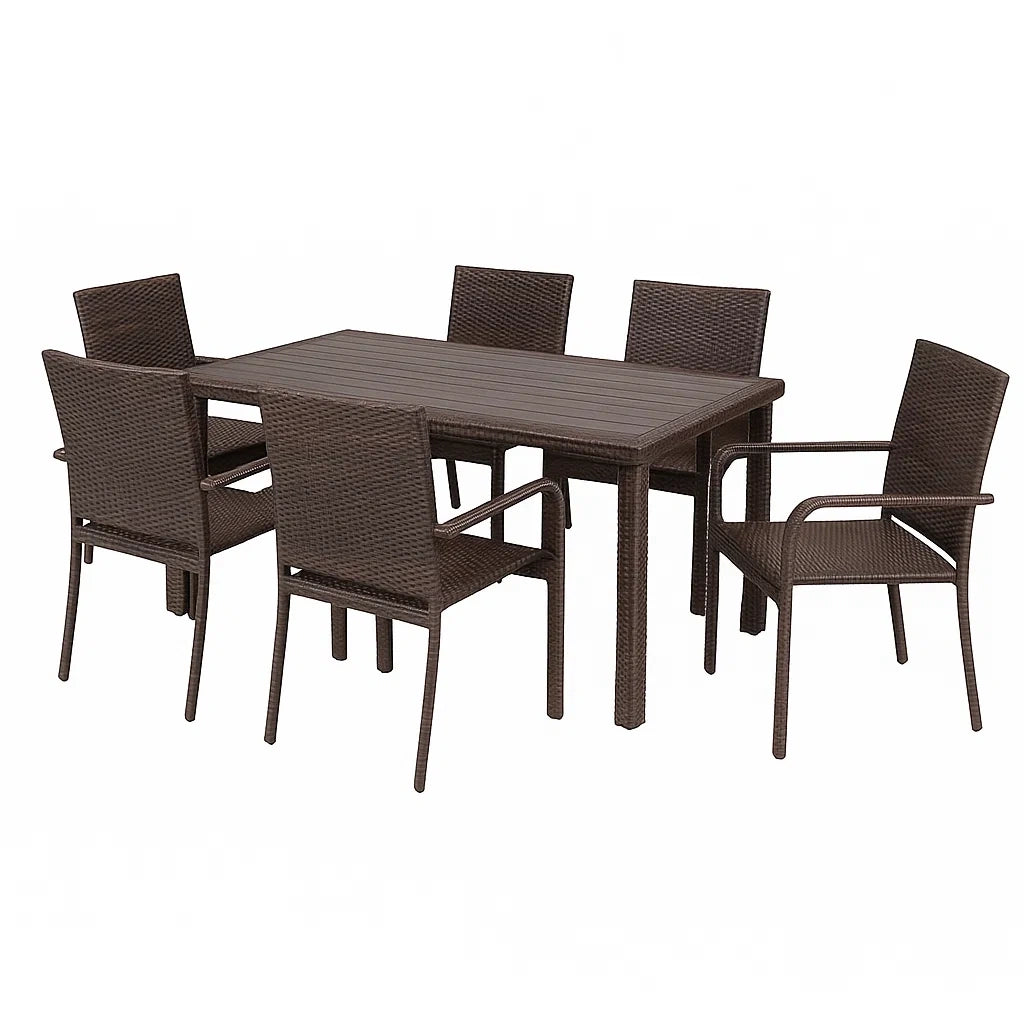 Ensemble table et chaises de terrasse en résine tressée marron avec table rectangulaire et 6 chaises - 2026