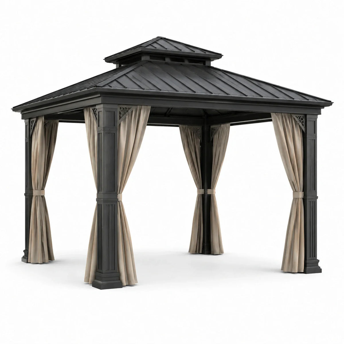 Pavillon en métal noir avec rideaux en polyester 3x3x2.7m - 2026