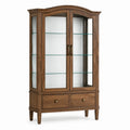 Vitrine en bois brun et verre avec 2 portes, 2 tiroirs et 3 tablettes, 120 × 45 × 200 cm - 2026