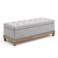 Banc de rangement en tissu gris avec base en bois - 2026