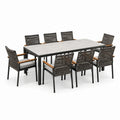 Ensemble repas de jardin 9 pièces, table 200 × 100 × 75 cm et 8 fauteuils 60 × 62 × 90 cm, gris foncé, gris clair et marron - 2026