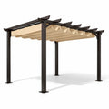 Pergola de jardin en aluminium brun avec toile en polyester beige - 2026