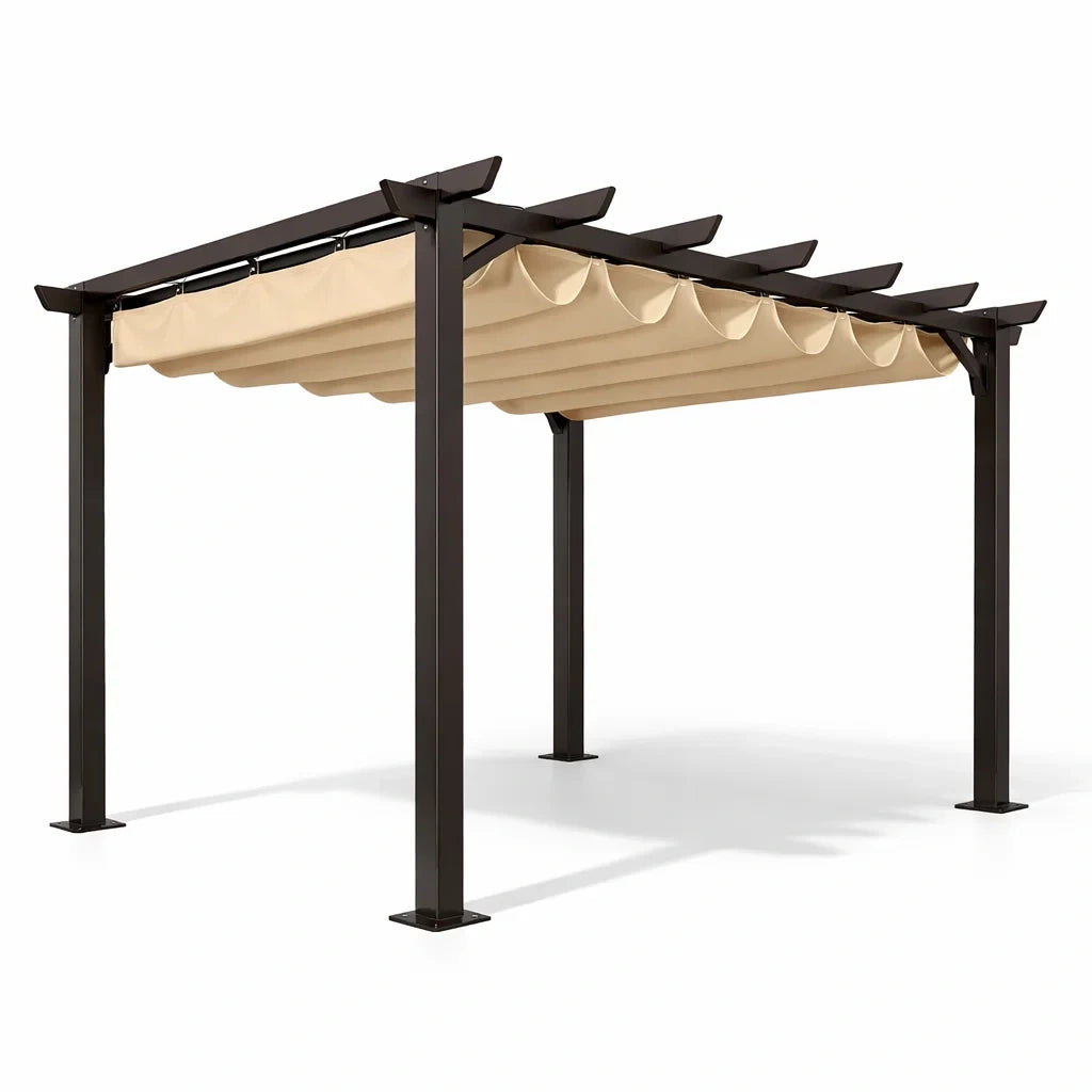 Pergola de jardin en aluminium brun avec toile en polyester beige - 2026