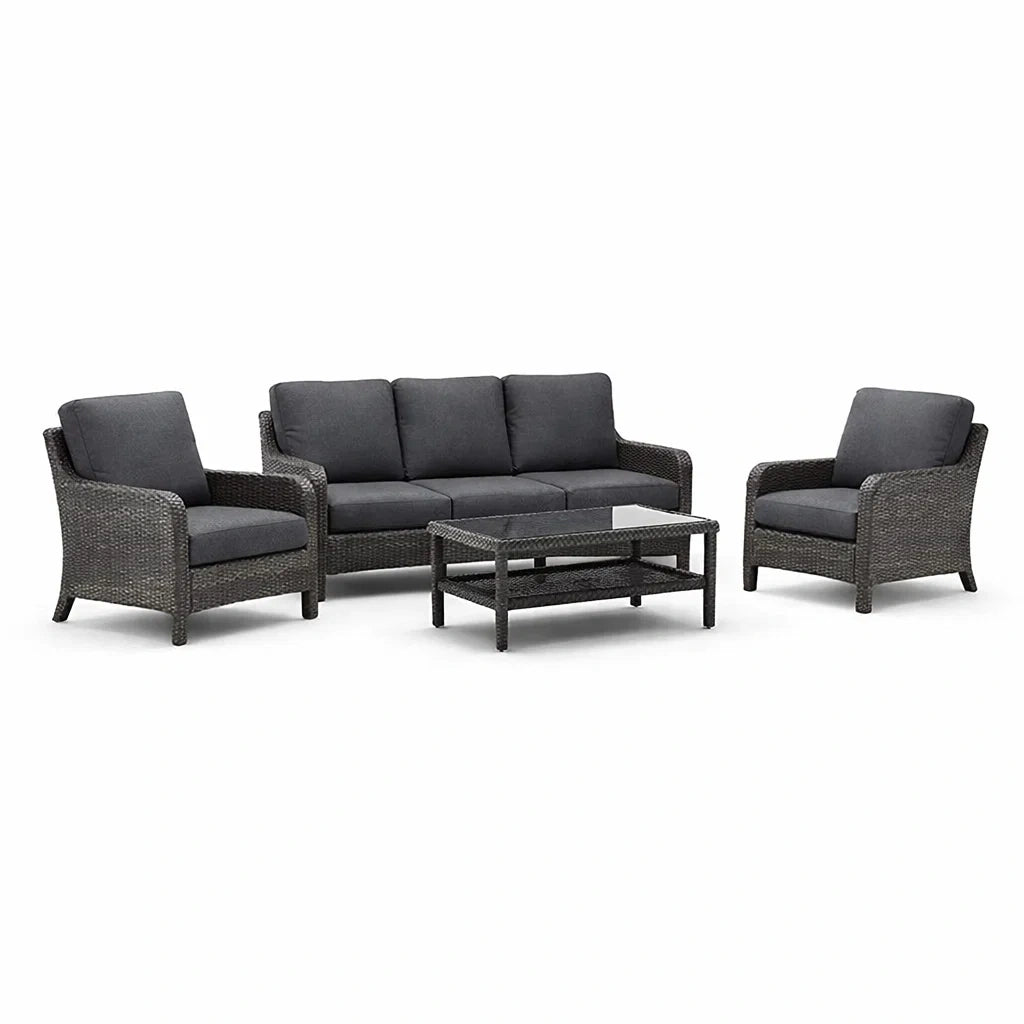 Ensemble de salon de jardin en rotin avec coussins en tissu polyester gris foncé - 2026
