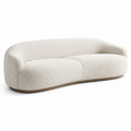 Canapé incurvé 3 places en tissu bouclé écru avec socle en bois naturel, 230 × 100 × 76 cm - 2026