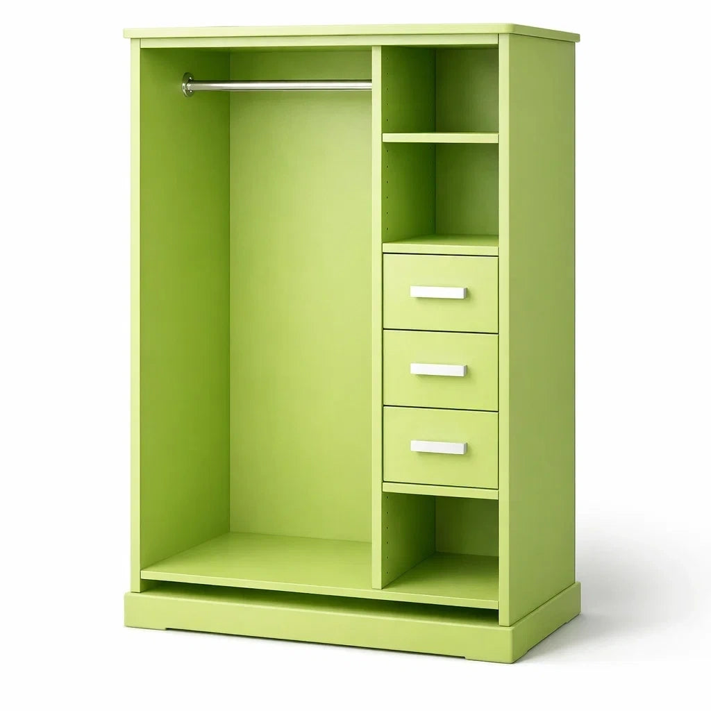 Armoire en bois vert avec étagères et tiroirs 150x100x45 cm - 2026