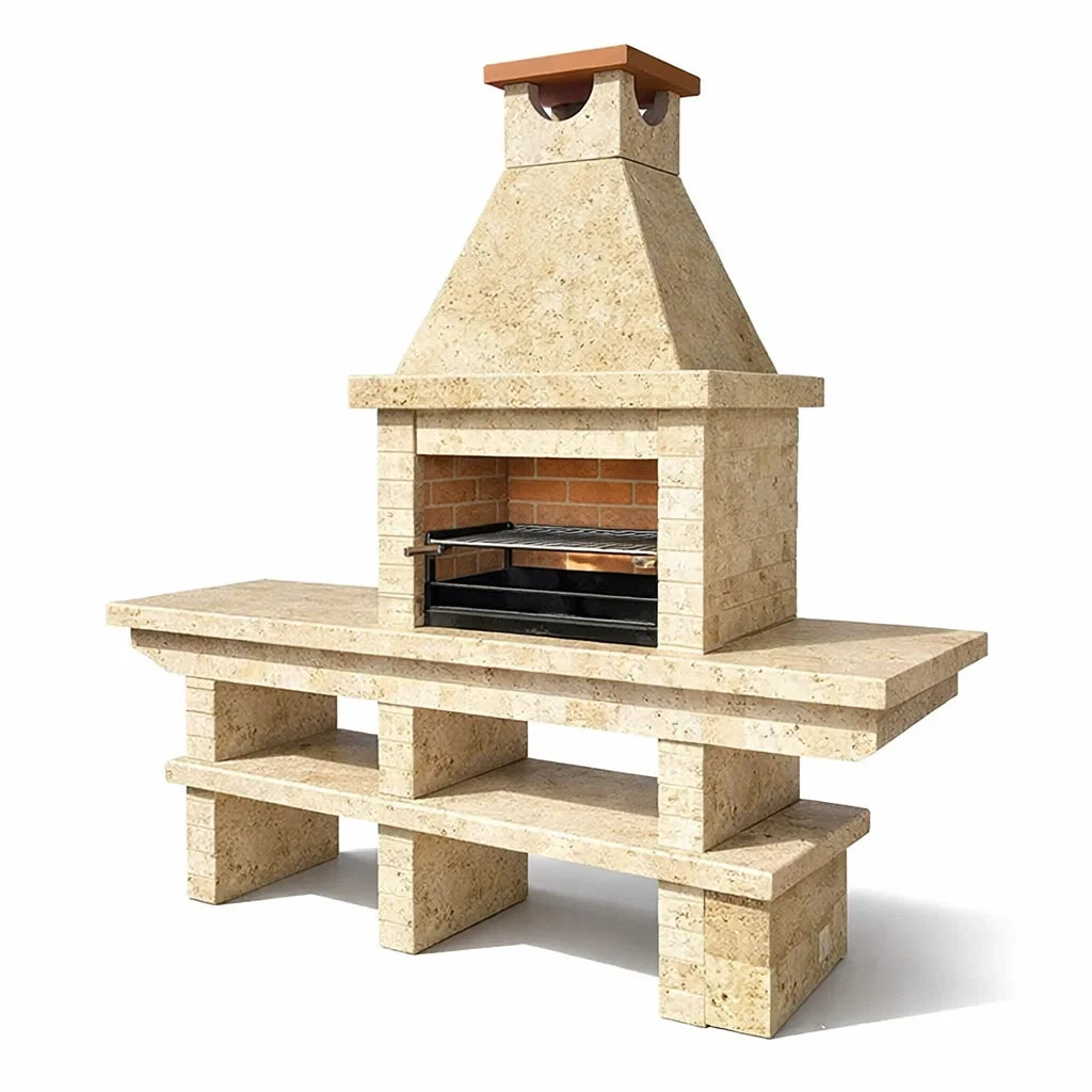 Barbecue en pierre naturelle beige avec structure en acier 150 x 60 x 190 cm - 2026
