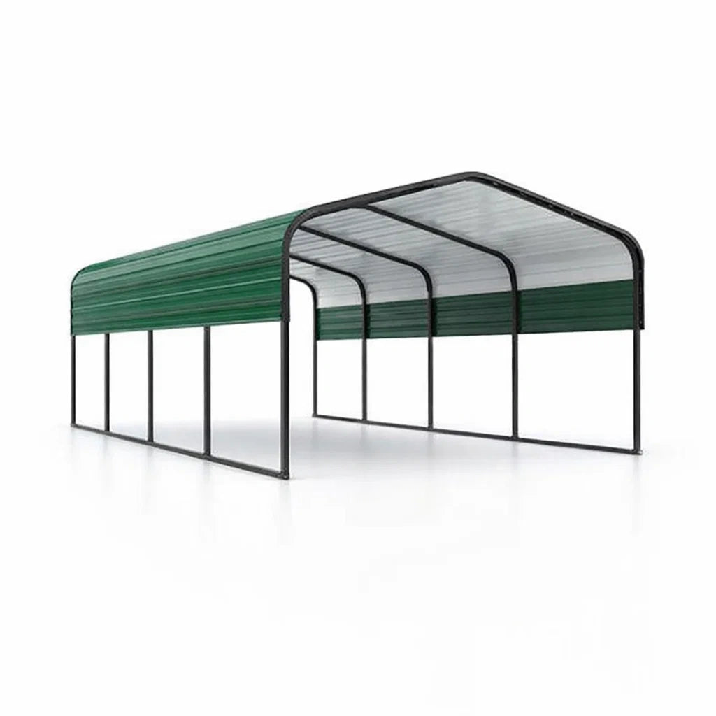 Abri de voiture avec cadre en acier et toit en polycarbonate vert gris - 2026