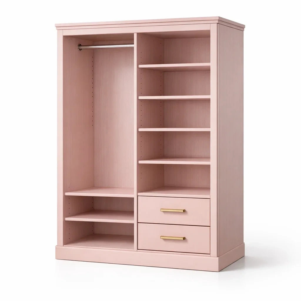Armoire en bois rose avec étagères et tiroirs - 2026