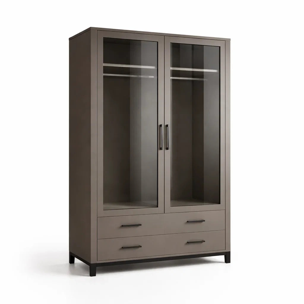 Armoire en métal et verre trempé marron avec tiroirs 200x100x60 cm - 2026