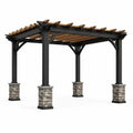 Pergola en métal et bois avec piliers en pierre - 2026