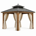 Pavillon de jardin en bois et acier avec rideaux en polyester 3x4 m - 2026