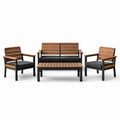Ensemble de salon en bois et aluminium avec coussins noirs - 2026