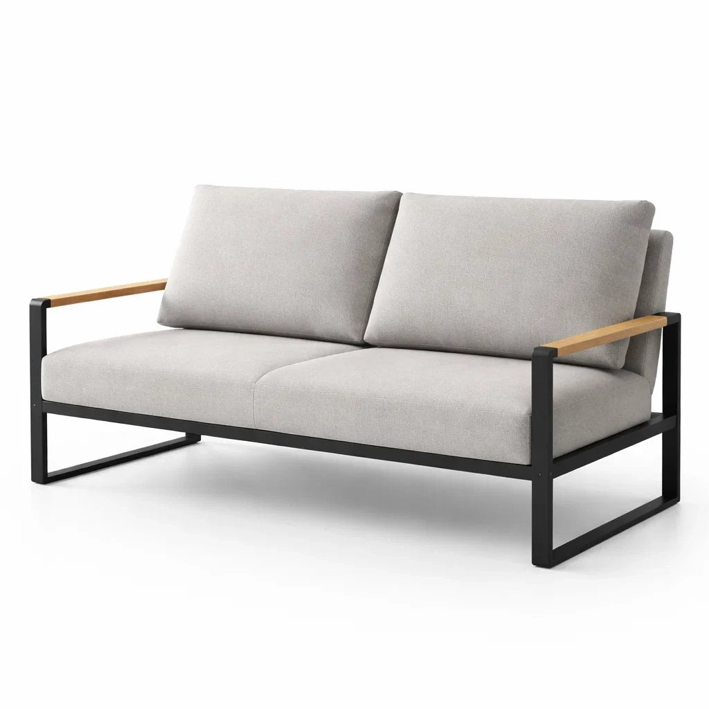Canapé en tissu gris clair avec structure en métal et bois 200x80x75 cm - 2026