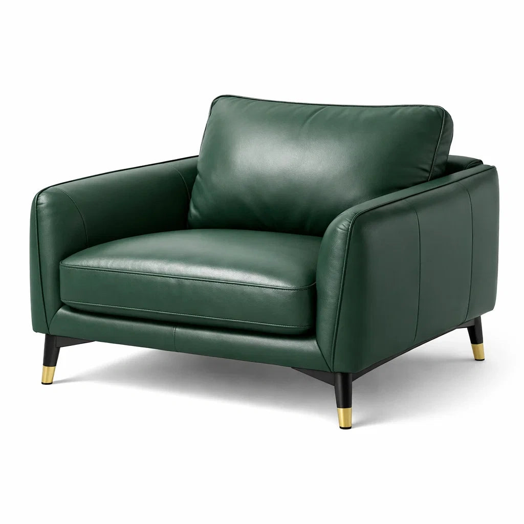 Fauteuil en cuir vert avec pieds en métal - 2026