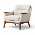 Fauteuil en tissu beige avec accoudoirs en bois - 2026