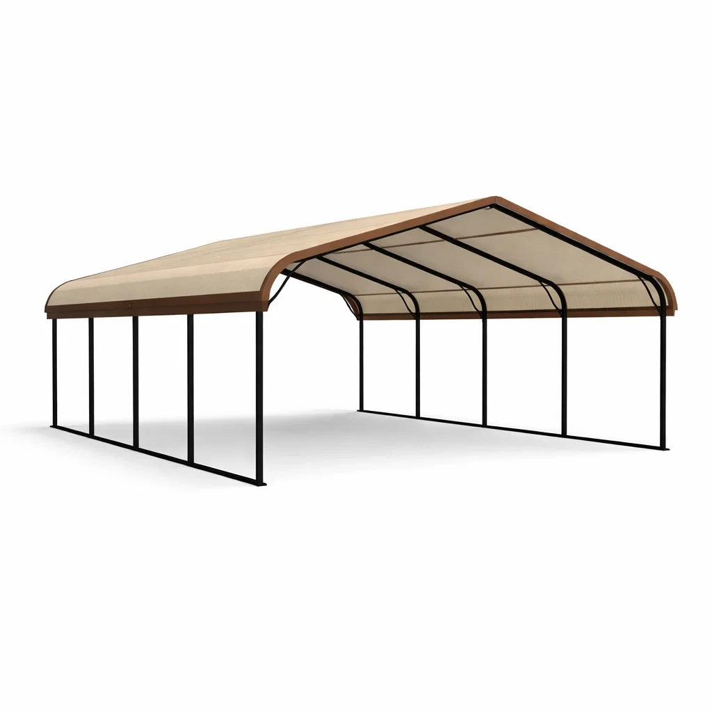 Abri de voiture en acier et toile beige 600x300x250 cm - 2026