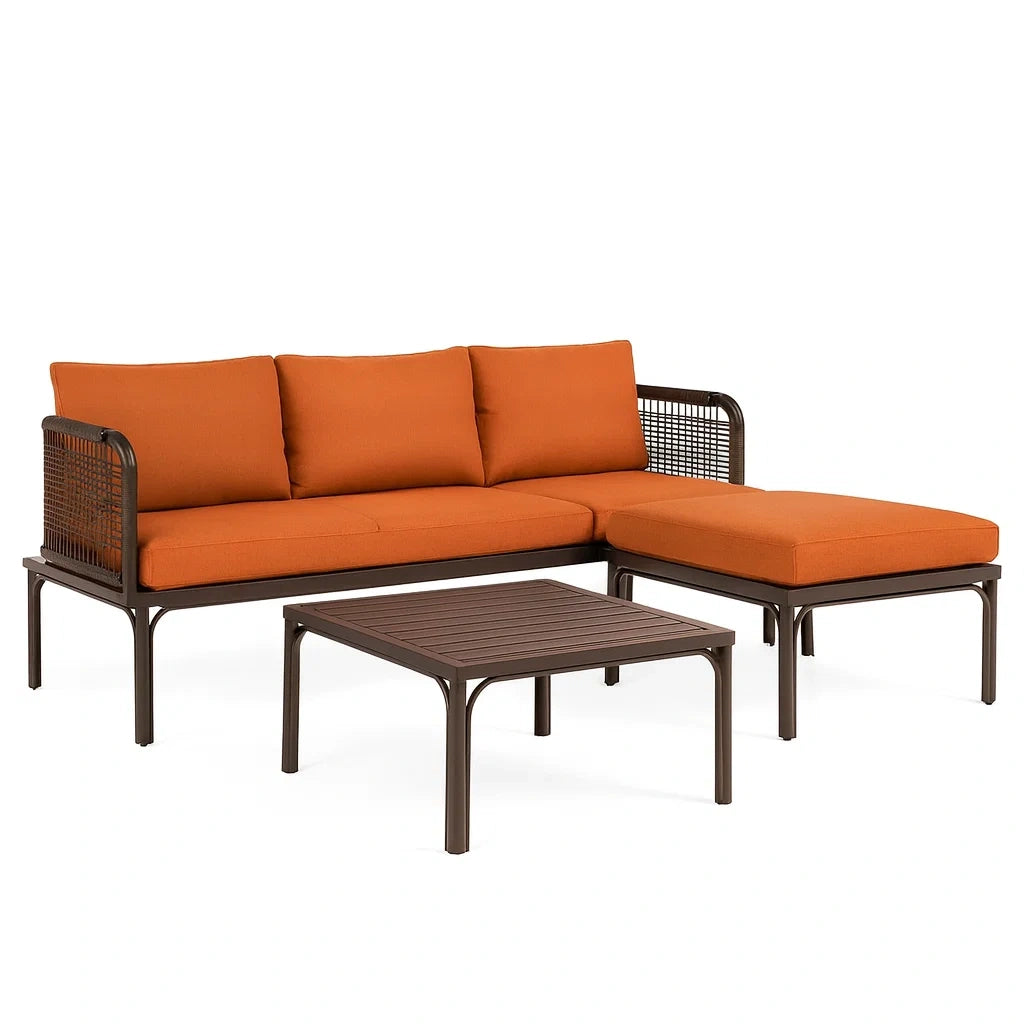 Ensemble de conversation en métal avec assises en tissu orange - 2026