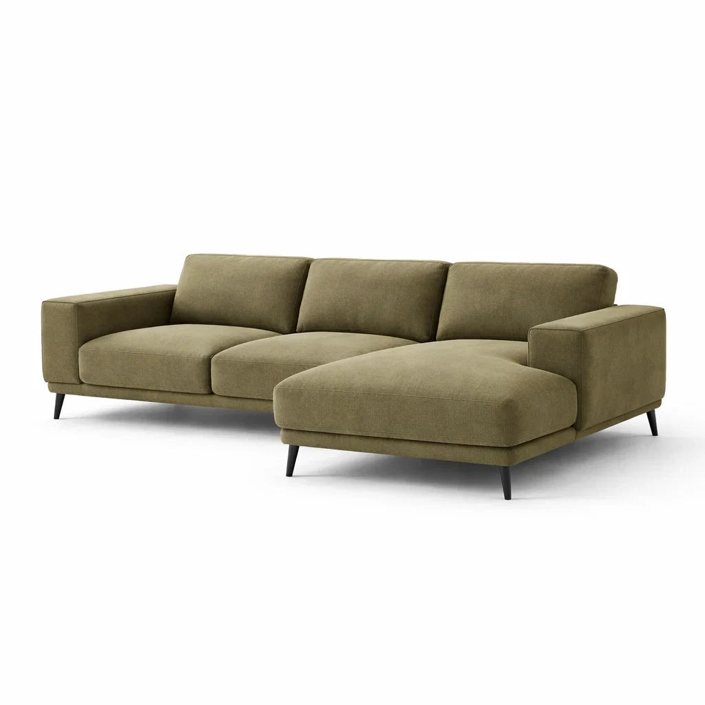 Canapé d angle en tissu polyester vert olive avec méridienne - 2026