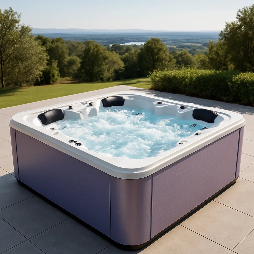 Spa extérieur carré en acrylique avec jets de massage et chauffage 200cm x 200cm x 90cm Blanc/Violet - 2026