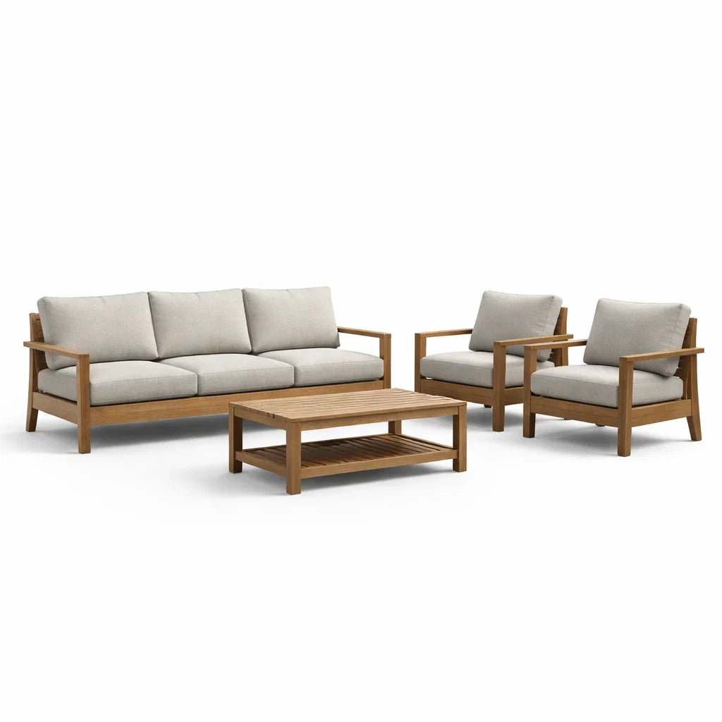 Ensemble de canapés en bois avec coussins beige - 2026