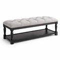 Banc à chaussures en bois avec assise en tissu polyester gris et étagère noire - 2026