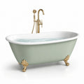 Baignoire îlot acrylique vert pastel avec pieds dorés et robinet - 2026