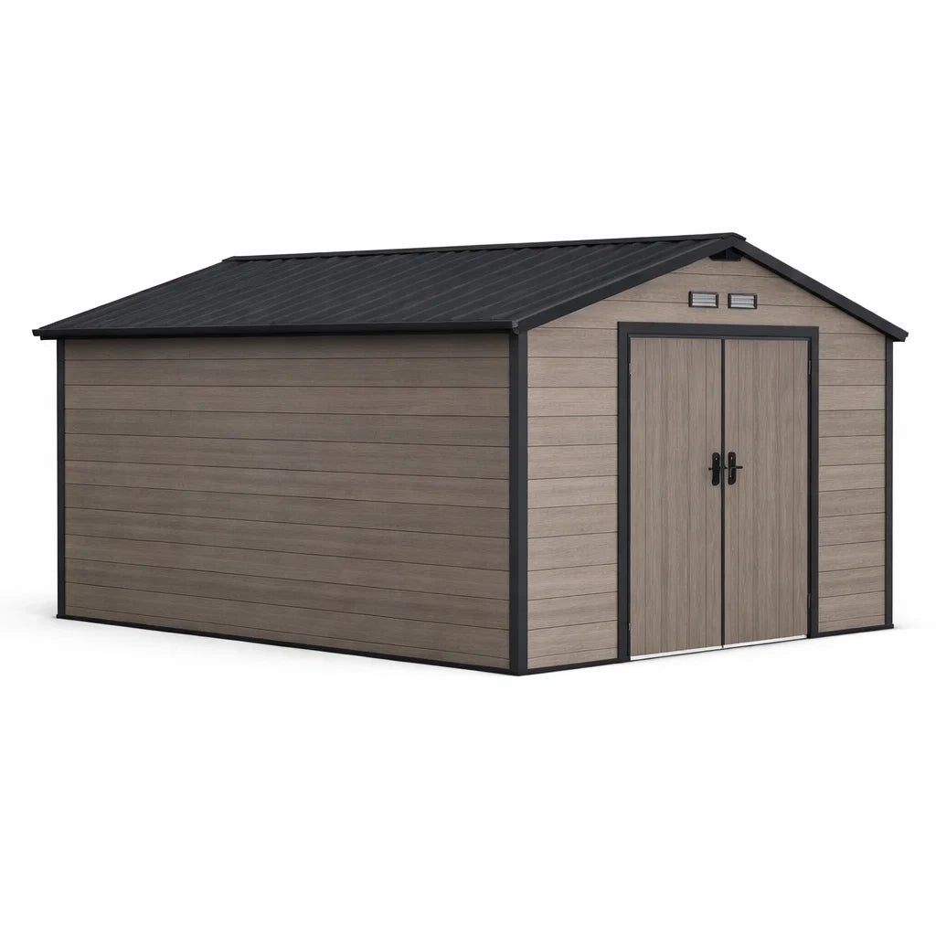 Abri de jardin en bois et plastique marron noir 350 x 229 x 254 cm - 2026