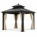 Tonnelle de jardin en métal noir avec rideaux beiges et double toit, 300 × 300 × 310 cm - 2026