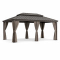 Pavillon en aluminium et acier avec rideaux en polyester taupe - 2026
