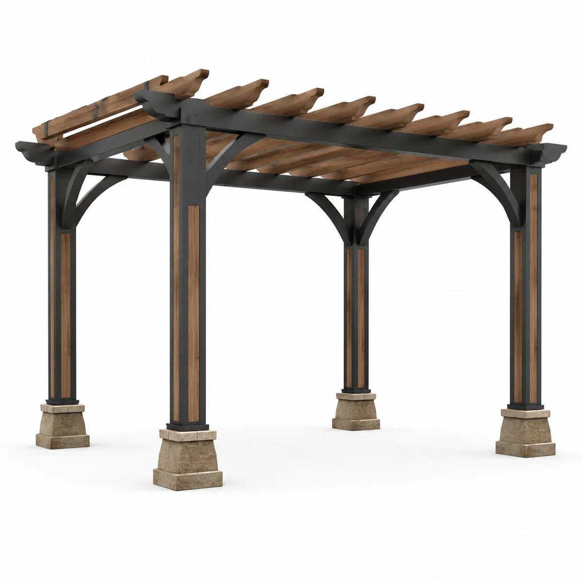 Pergola en bois et acier avec base en pierre composite 300x300 cm - 2026