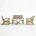 Salon de jardin en aluminium beige avec table en verre et coussins en polyester - 2026