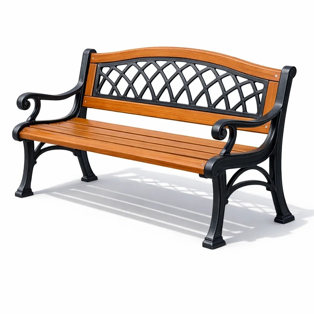 Banc de jardin en bois et fonte noir - 2026