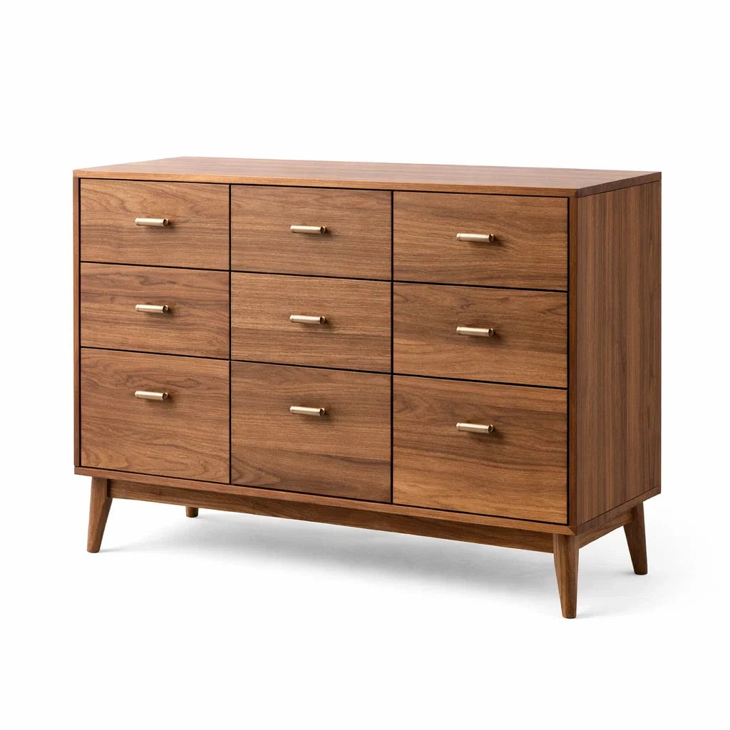 Commode en bois de noyer avec 9 tiroirs - 2026