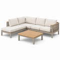 Ensemble canapé d'angle extérieur aluminium et corde avec table basse en teck beige - 2026