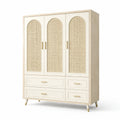 Armoire en bois de hêtre et rotin avec poignées dorées - 2026