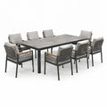 Ensemble repas de jardin 9 pièces avec table de 200 × 100 × 75 cm et 8 fauteuils, gris, anthracite et bois naturel - 2026