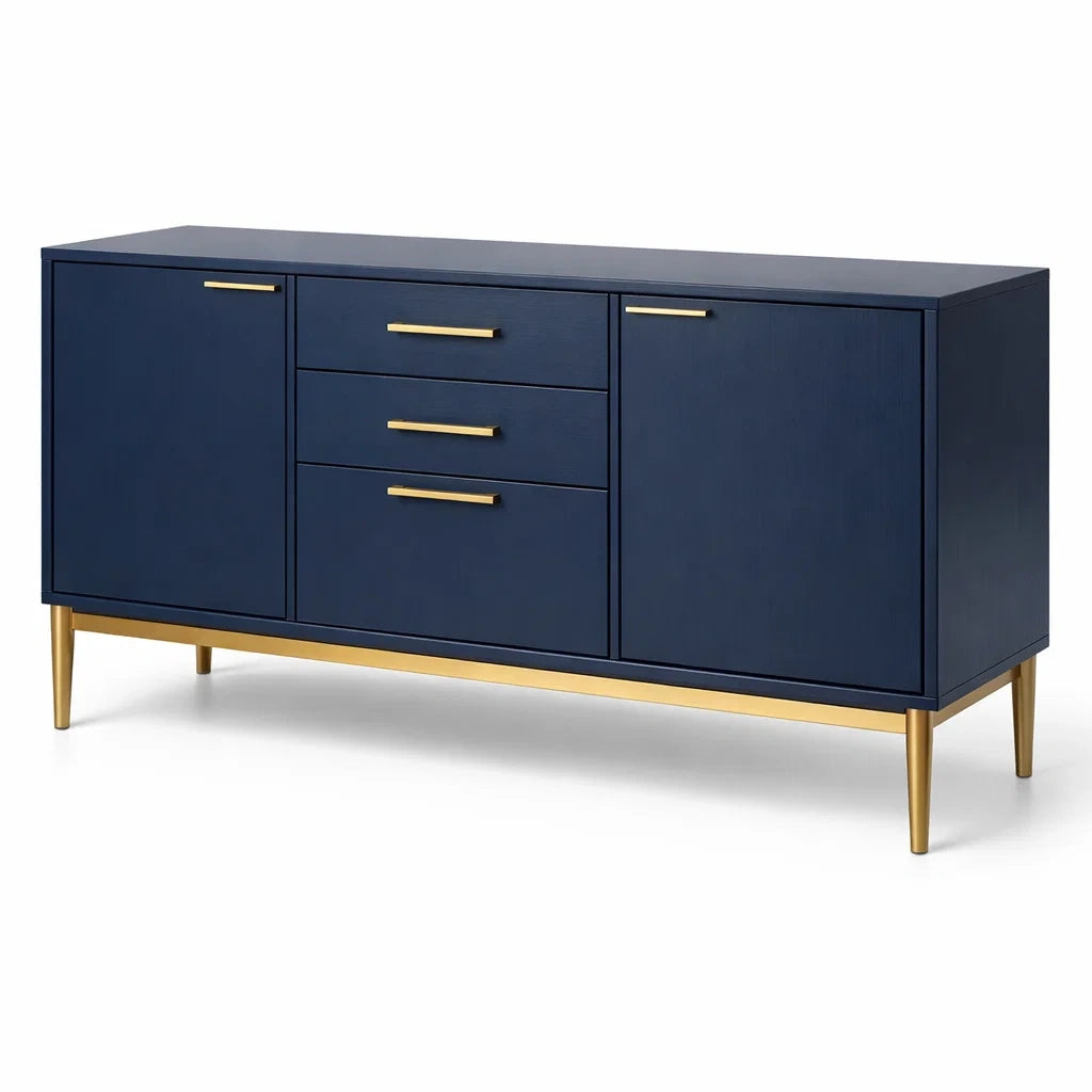 Buffet en bois et métal bleu avec pieds dorés - 2026