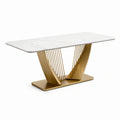 Table de salle à manger en marbre de Carrare et acier inoxydable plaqué or 180 cm - 2026