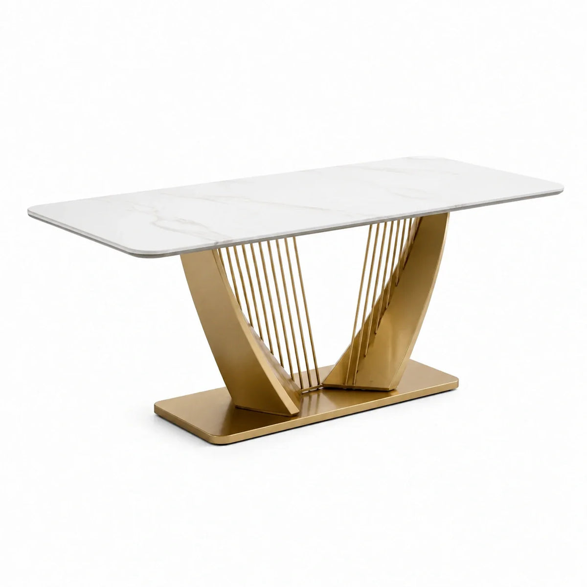 Table de salle à manger en marbre de Carrare et acier inoxydable plaqué or 180 cm - 2026