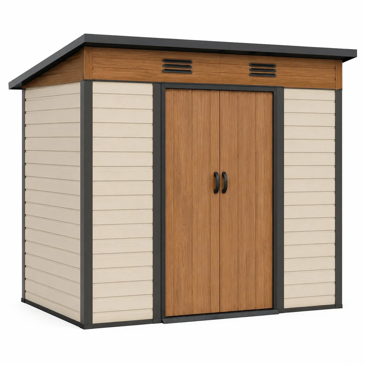 Abri de jardin en résine composite marron et beige avec toit incliné 200x130x210 cm - 2026